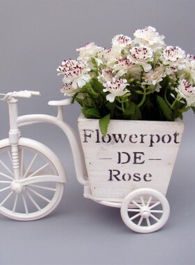 木制三轮车 插花装饰三轮车造型 创意木花盆 摆放花艺插花套装
