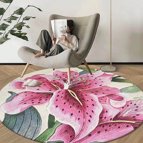 圆形客厅茶几沙发地毯卧室床边简欧田园花朵电脑椅书房衣帽间地垫