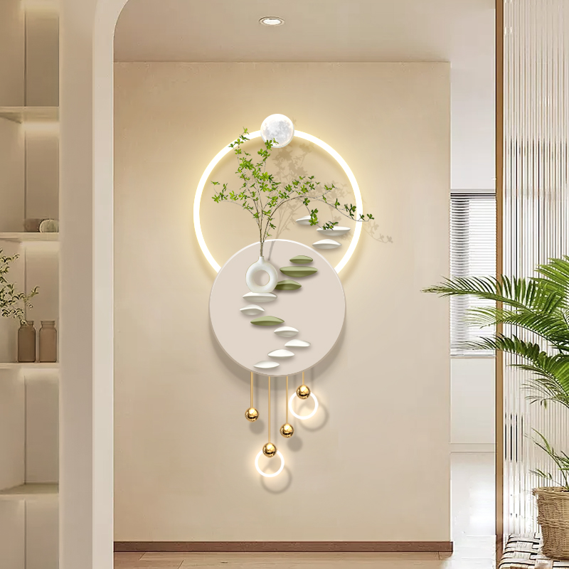 奶油风清新入户玄关装饰画壁灯led发光走廊过道挂画立体墙面壁画