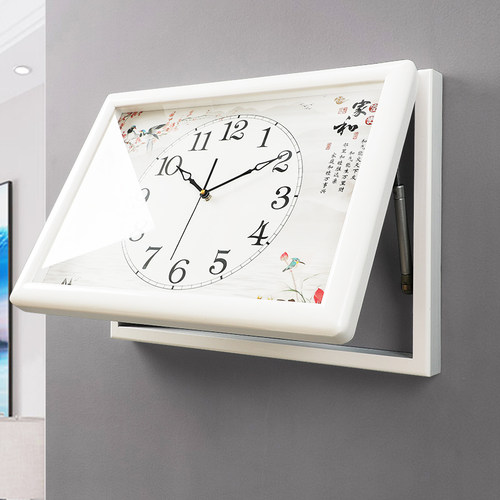 电表箱装饰画带挂钟配电箱实木钟表现代简约客厅电闸盒遮挡画时钟