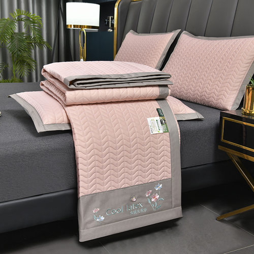 夏季泰国冰丝乳胶床垫1.5米薄款凉席三件套可水洗折叠1.8家用软垫