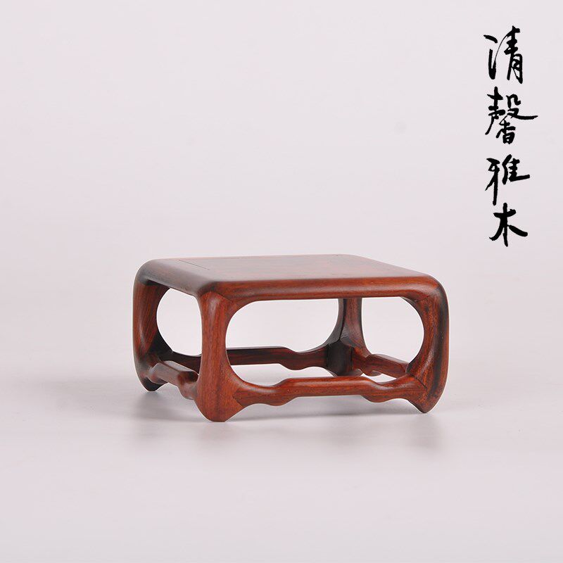 实木紫光檀酸枝摆件微型盆景花瓶古玩玉石中式小方几茶壶底座木托