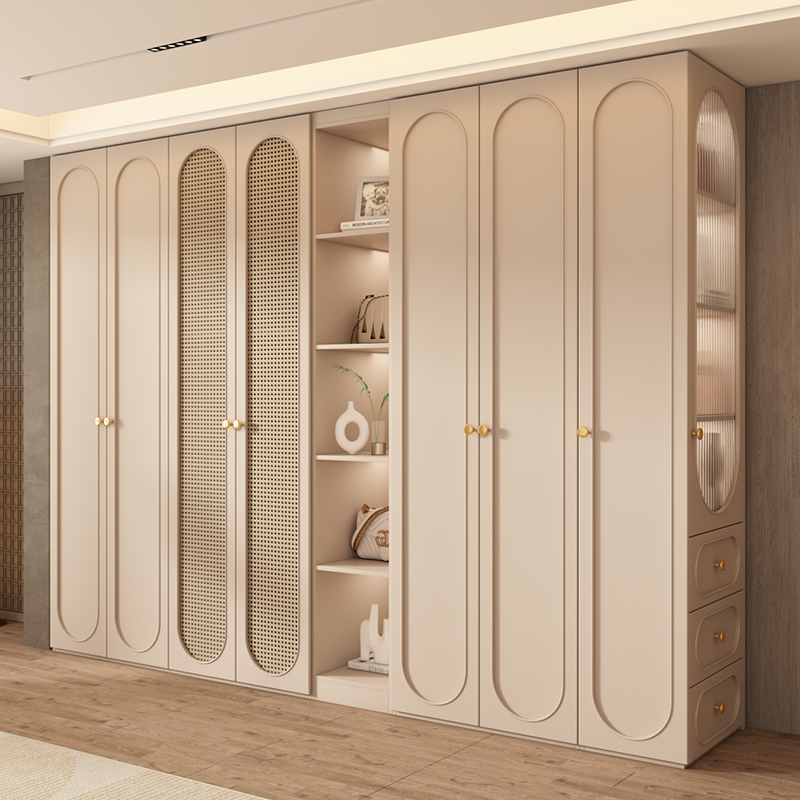 法式实木衣柜家用卧室2024新款藤编门三四五六门白色奶油风欧松板