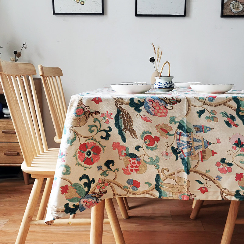 东南亚名族风桌布棉麻台布茶几布盖布电视柜长方形餐桌布泰国卡通