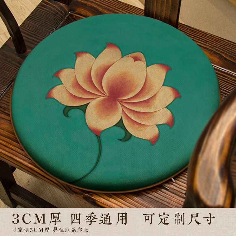 金莲花圆形椅垫餐椅鼓凳坐垫打坐圈椅藤椅茶椅圆凳冥想印花屁垫子