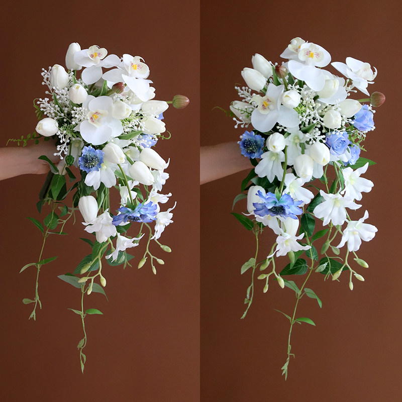 小瀑布蝴蝶兰手捧仿真假花束结婚庆登记摄影道具家居桌面餐厅摆放