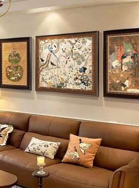法式中古客厅装饰画高级复古艺术三联墙画沙发背景墙挂画新款壁画