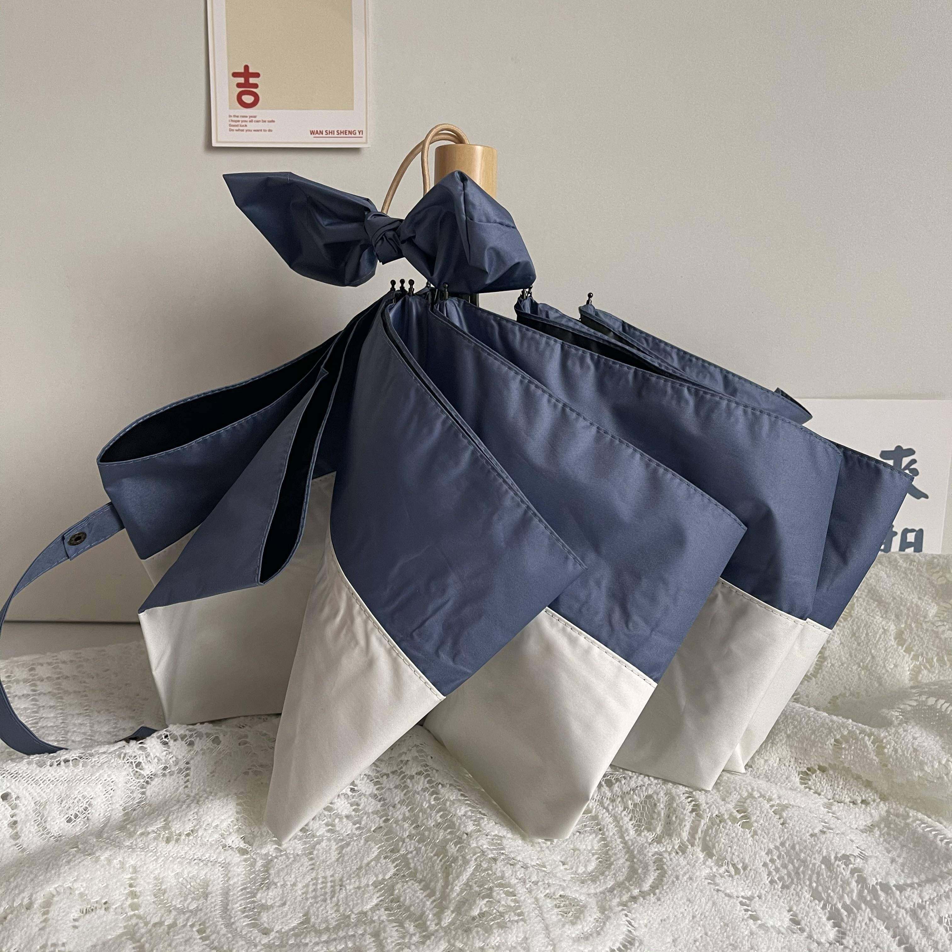 正品msho 日系！柔爱用拼接ins自动三折超晴雨两遮温阳可携式黑胶