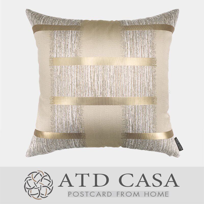 ATD CASA/现代简欧样板房家居软装靠包抱枕/米金色交织纹提花方枕