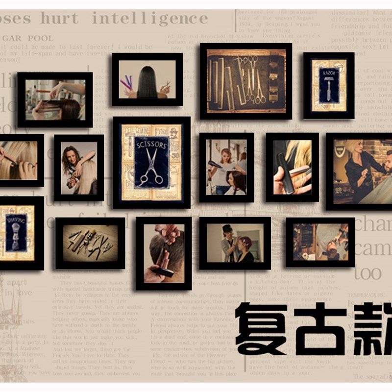 理髲店美发装饰画发廊复古挂画壁画时尚个性创意组合发型照片墙,家居饰品,现代装饰画,淘宝优惠券,粉丝福利购,淘宝优惠卷