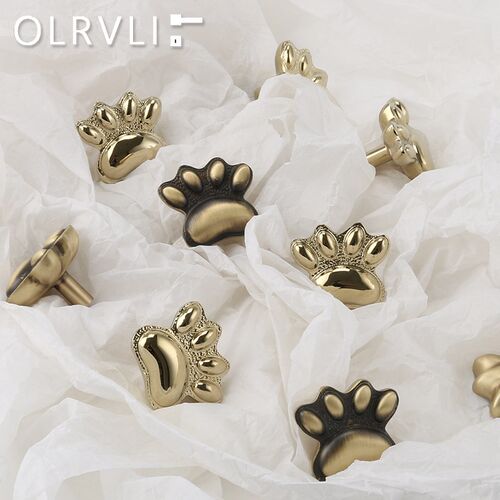 olrvli黄铜古铜色猫爪拉手复古金色衣柜门拉手抽屉狗爪儿童房拉手