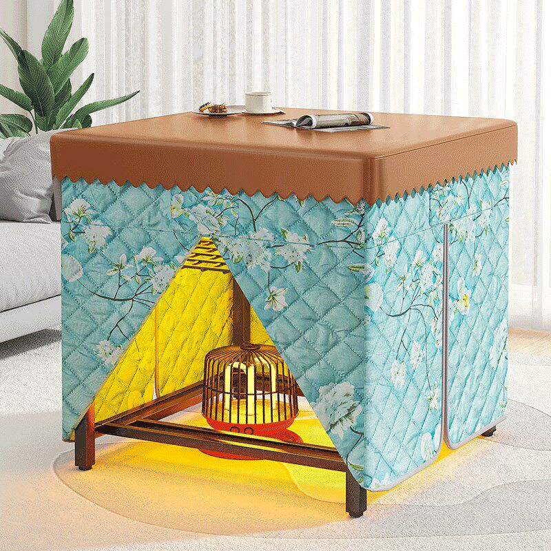 烤火桌子新款家用不锈钢可折叠取暖桌全套冬季吃饭茶几正方形餐桌