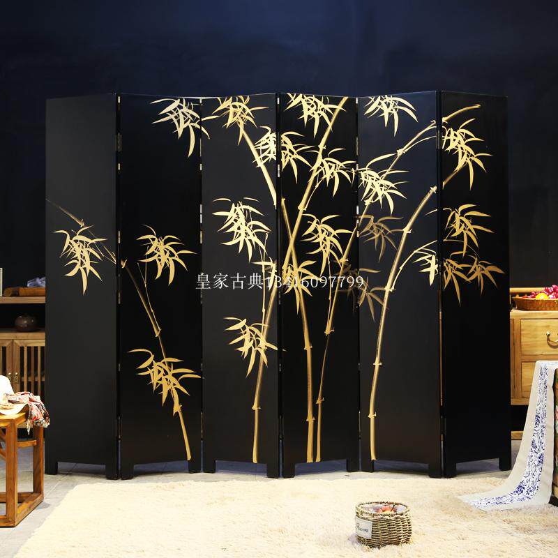 中式手绘玄关彩绘折叠落地折屏古典酒店客厅前台背景隔断屏风可定