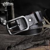 高档手工Am仔i卡其皮第带男士 真皮古别针扣皮带纯一层牛皮覆牛