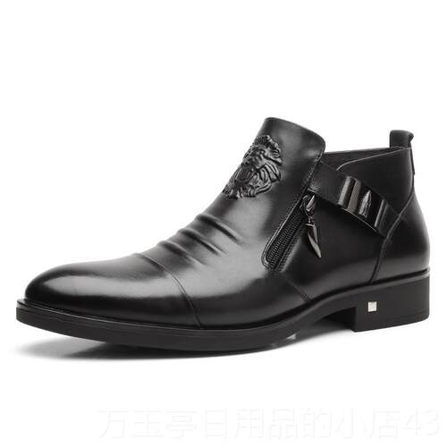 高档皮男务2024春秋季鞋新款商休闲伦英真皮高帮牛皮靴子男正装16