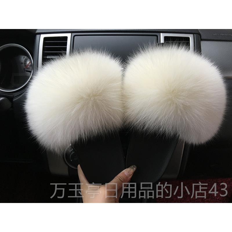 高档224真皮草0平毛秋拖鞋狸狐皮草鞋冬韩式连体防滑外套棉质女鞋