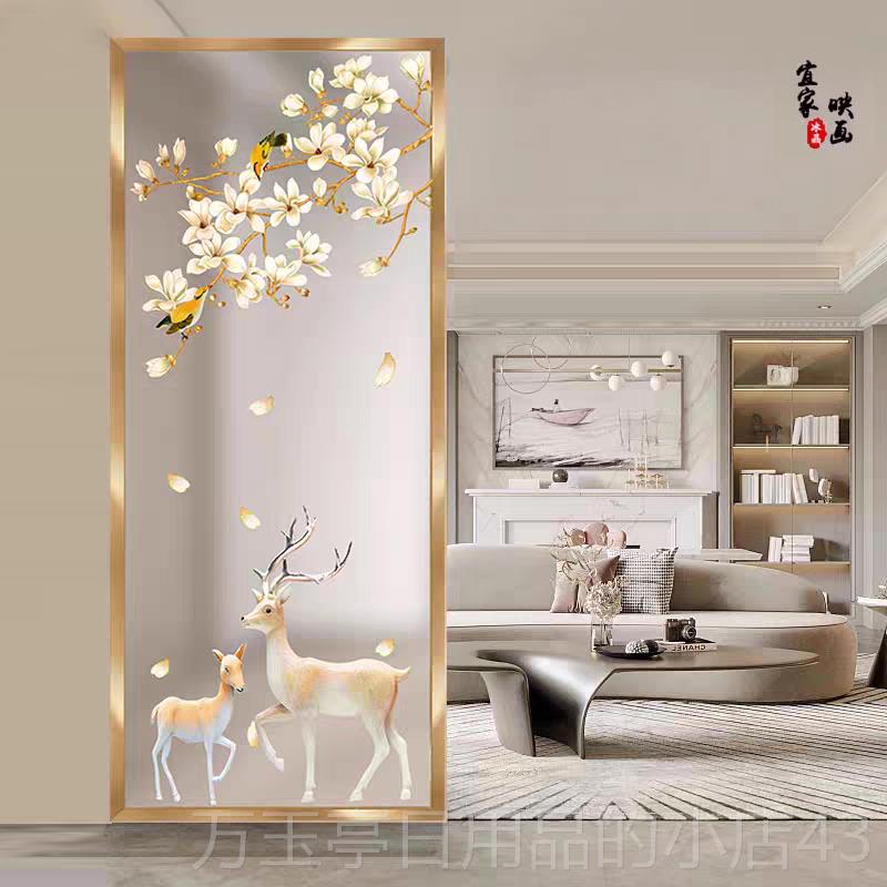 高档简新中式艺术玻璃隔断入户门双客厅玄关磨砂面透半光墙玻璃约