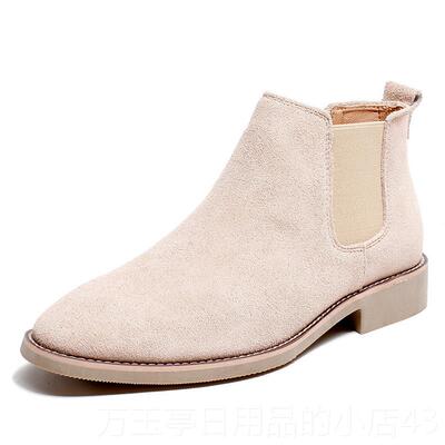 高档时尚潮流英伦士帮皮鞋西男尖头真皮切尔靴加绒韩版短靴高发型