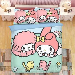 高档美乐四件卡通可公爱主风床单被蒂套学生宿舍女生套床上用品粉