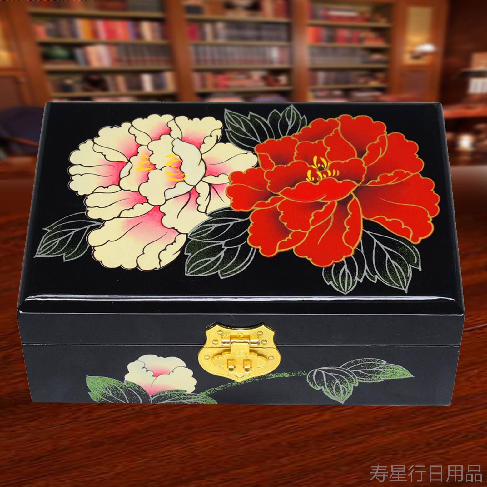 正品平遥光器盒首饰盒实木日质复漆古生结婚推礼物化妆梳妆收纳盒