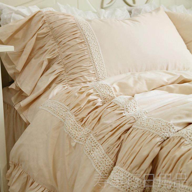 正品韩式法式公主风00支纯贡缎棉棉蕾丝床裙式床上1用品被套全四