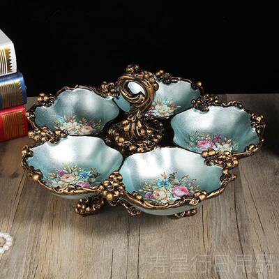 正品欧式家用干果盘客厅几摆件五格盘双三茶头层水果盘坚果零食收