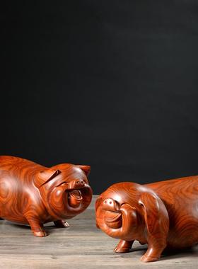 木雕摆架小件猪实TM-58297木头质雕刻动物办家居中式客厅公司店面
