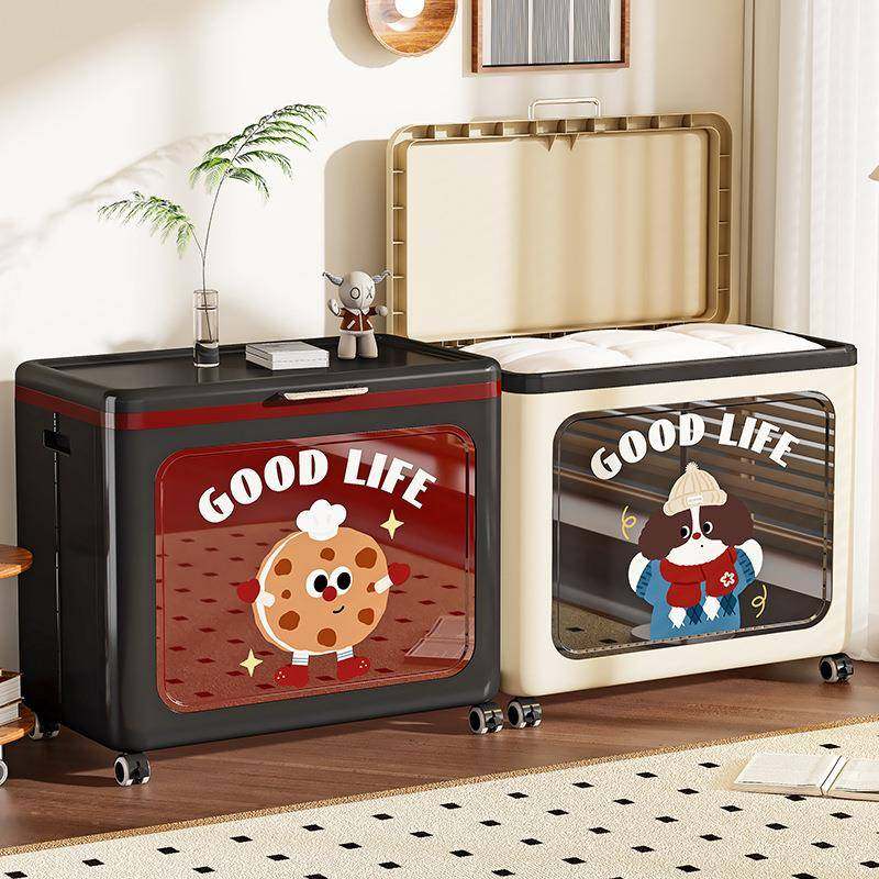 2025新款储物柜收纳带轮大容量无品牌/翻可盖室被子整理卧箱折叠