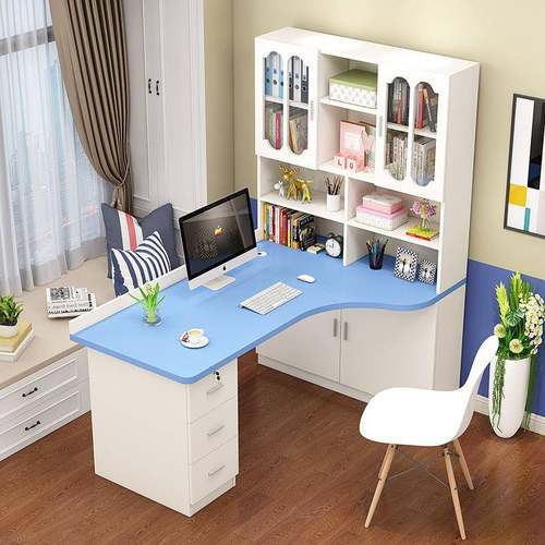 J蓝SJK色转书桌书脑架一体电台式角家0用简约经济儿童书桌带书柜