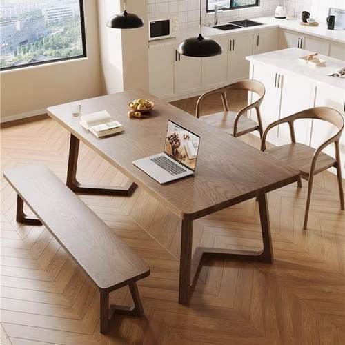 大板新中式全实木书白书桌家用餐桌椅组桌QQ-8896合蜡木房客厅原