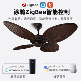 美木式厅静风扇灯仿实原木风音大风力吊餐扇灯卧室客厅吊扇无471
