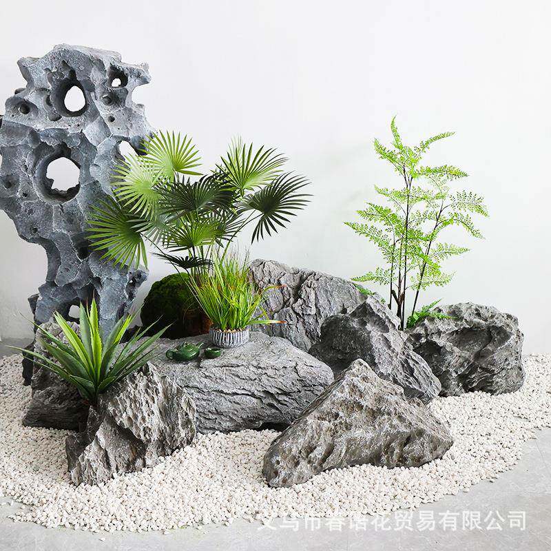 仿真石缸头软装造景玻RML璃钢假室内花园中式外庭山院室鱼池摆件