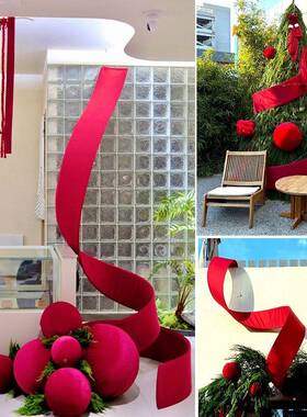诞节冬日造型绒布带条橱窗摆件网红装橱饰圣窗tlznhu+u铺打卡造景