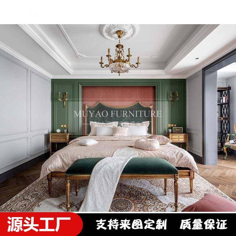 乡法式村古实木床美式旧雕花复双C-839人床别墅主卧1做.8米软靠公