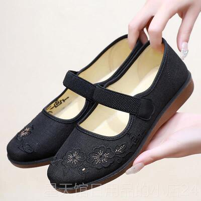正品北京布鞋女浅口平底鞋奶鞋单防滑老人鞋软底老老奶太太大码妈