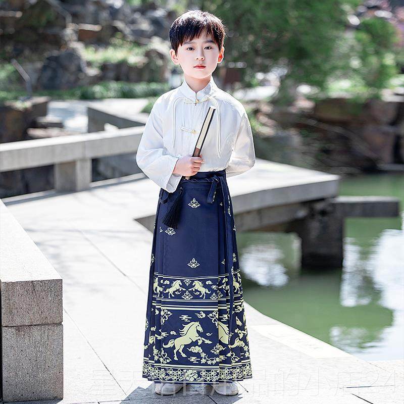正品六一男女童2马面裙套装025款新高大级儿童黑色汉服童古风演出