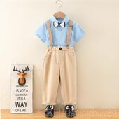 儿春夏短袖 衬衫 背带裤 正品 套装 男童生短日花童礼服六童活动演一出