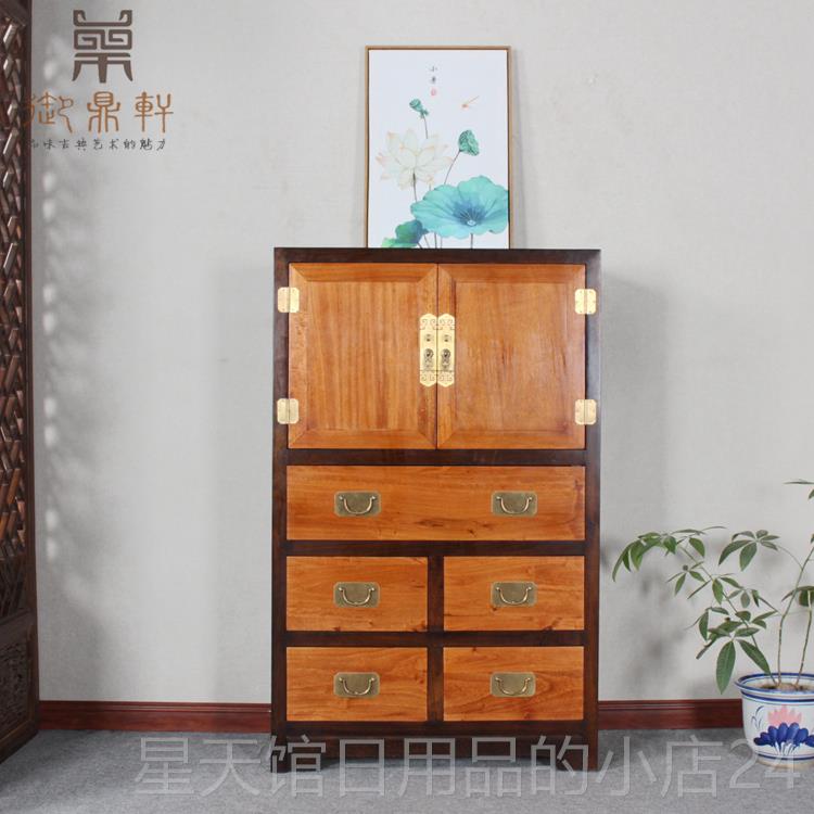 正品新中式古典香樟木实五斗柜子客厅储收木纳门物高立柜带的卧室