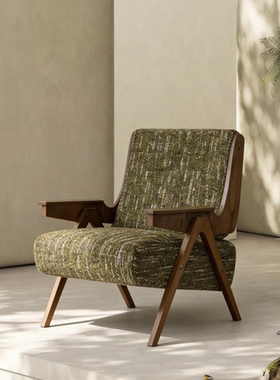 斑马椅客厅休闲椅法式复古风阳台沙发椅子设计师黄绿色单椅