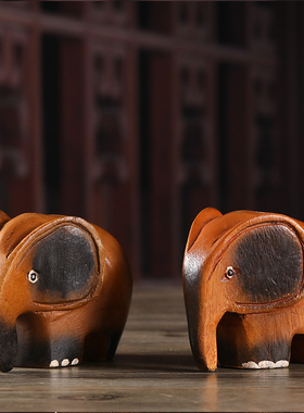 东南亚实木大象小象摆件桌面装饰摆设泰国进口吉祥象木雕手工艺品