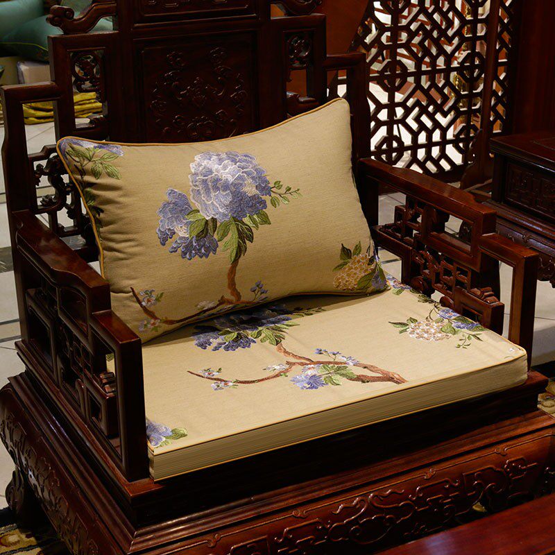 亚棉麻红木椅子古典坐垫现代中式布艺实木沙发垫布料冬季可定做