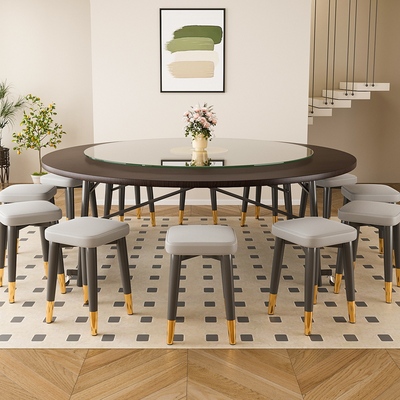 折叠餐桌圆桌家用10人饭桌可折叠桌子带转盘简易多功能餐桌一体