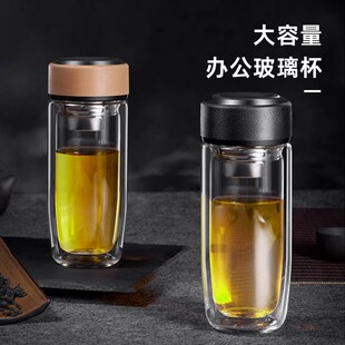玻璃杯水杯男士双层隔热茶杯茶水分离杯耐高温大容量家用加厚象普