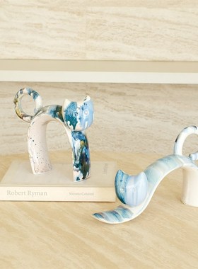 栀美家 创意窑变釉瓷猫咪桌面摆件酒柜茶几 客厅软装饰品样板间