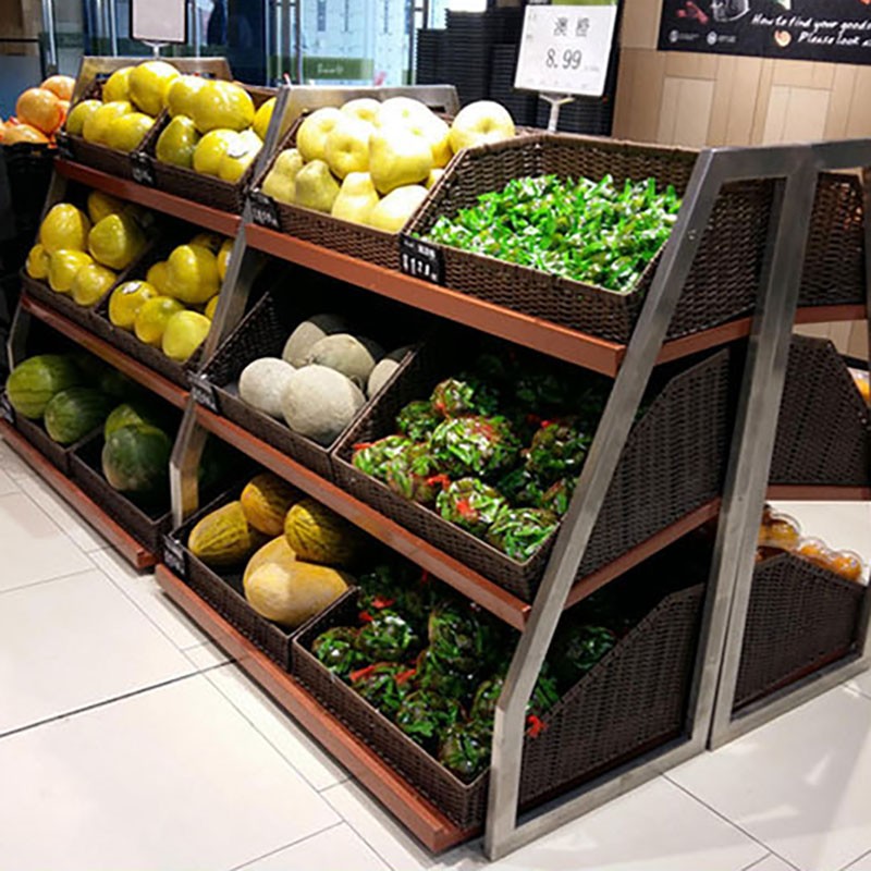 斜口篮藤编水果篮梯形筐收纳筐仿藤编织果蔬篮水果陈列展示筐货架