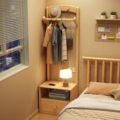 全实木衣帽架落地挂衣架卧室床头柜简易床边柜现代家用置物收纳架