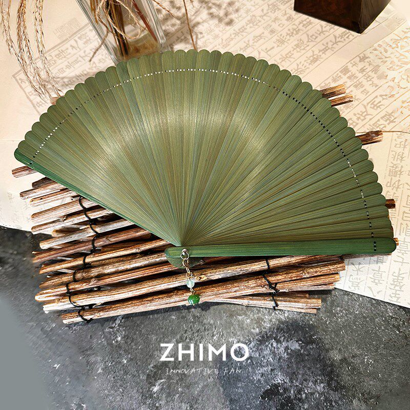 芷墨创意素雅全竹折扇工艺扇纯色扇子汉服古风简约时尚复古竹青绿