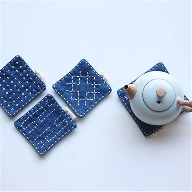 蓝续白族扎染方形杯垫植物染蓝染布艺杯垫手工扎染茶垫杯垫