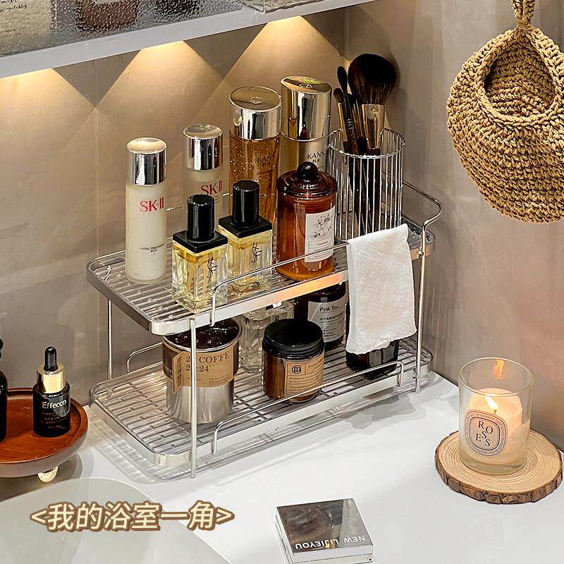 极简化妆室不锈钢置物架洗漱整理架浴室洗漱台化妆品护肤品收纳层