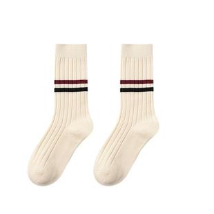 加厚中筒袜学院风双杠条纹保暖_WH 毛绒袜子女冬季 下单立减50